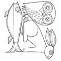 Aboriginal Animal Owl Rabbit Fish Drawings Coloring Book Page