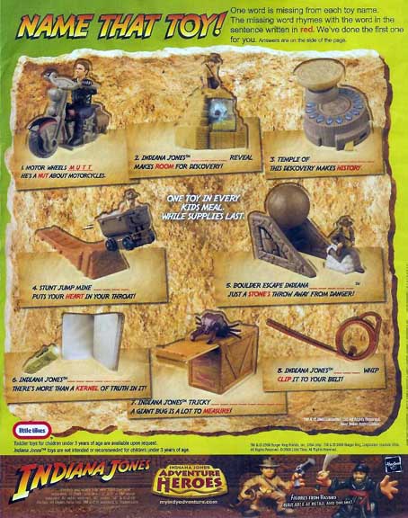 2008 INDIANA JONES Kingdom of the Crystal Skull BURGER KING Complete 8 Toy Set 