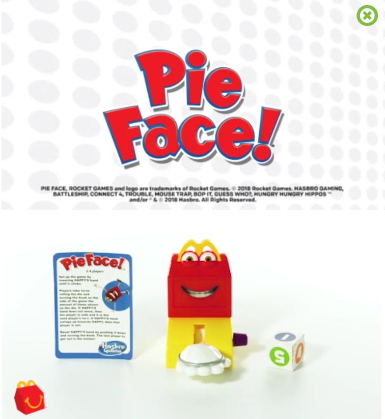 Details about   Pie Face McDonalds Happy Meal Toy 2018 Hasbro Gaming #3 New Package FREE SHIP 