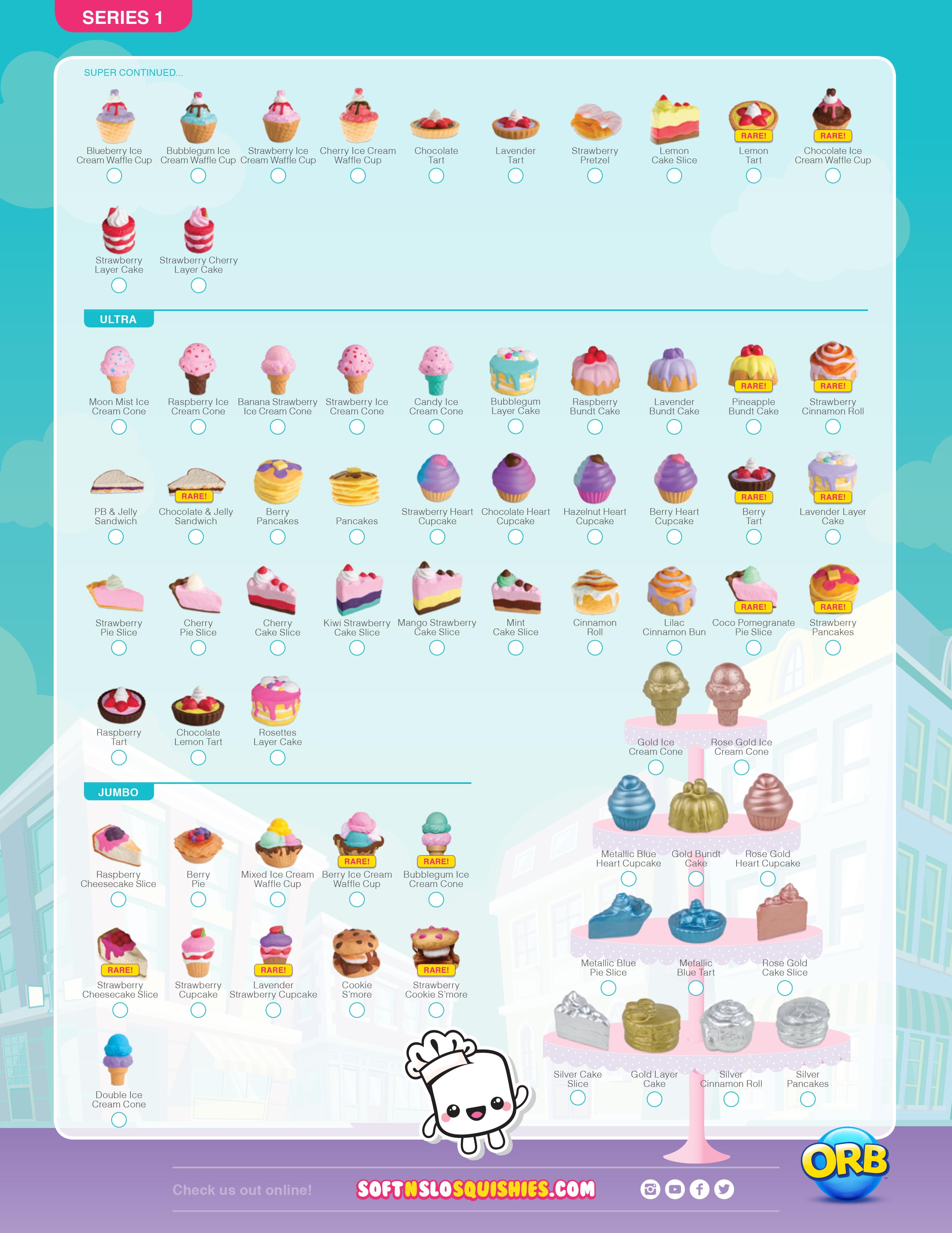 Soft n Slo Squishies Series 1 Sweets Shop Collector Guide List ...