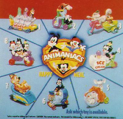 McDonald's Vintage 1994 Animaniacs Vehicles Complete Set of 8 Happy Meal Toys! 