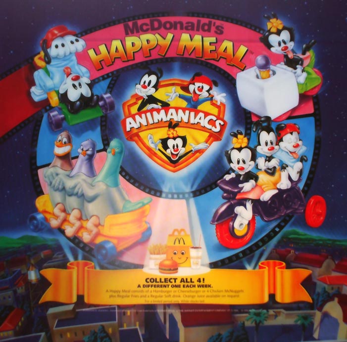 McDonald's Vintage 1994 Animaniacs Vehicles Complete Set of 8 Happy Meal Toys! 