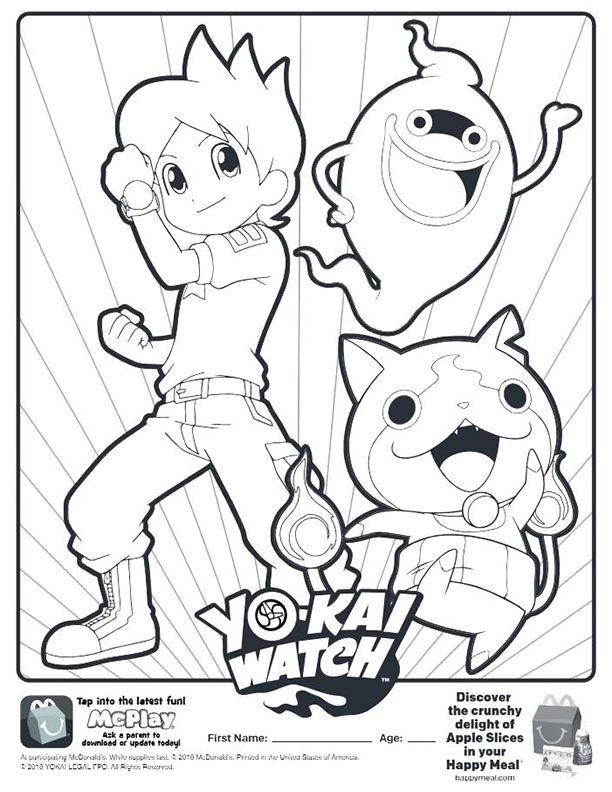 McDonalds Happy Meal Coloring Page and Activities Sheet – Yo Kai Watch