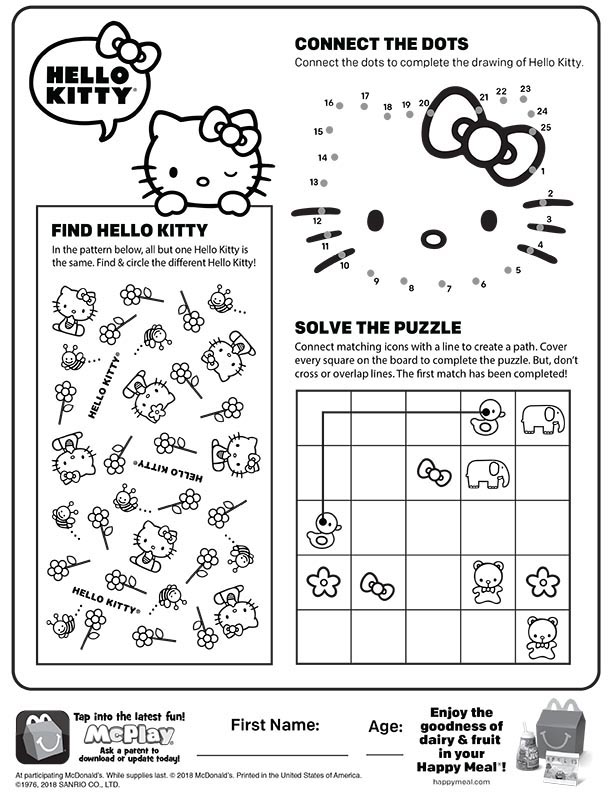 Hello kitty mcdonalds happy meal coloring activities sheet Kids Time