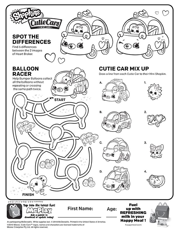 McDonalds Happy Meal Coloring and Activities Sheet – Shopkins Cutie
