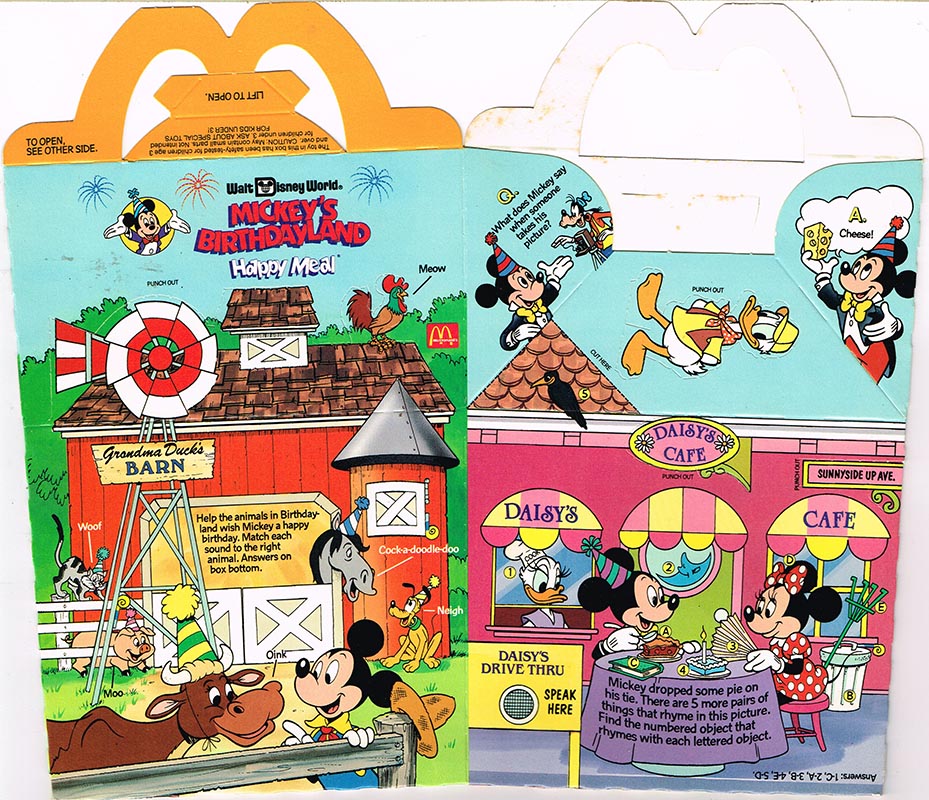 Vintage Walt Disney World Mickey’s Birthdayland McDonald’s Happy Meal Box 1988 