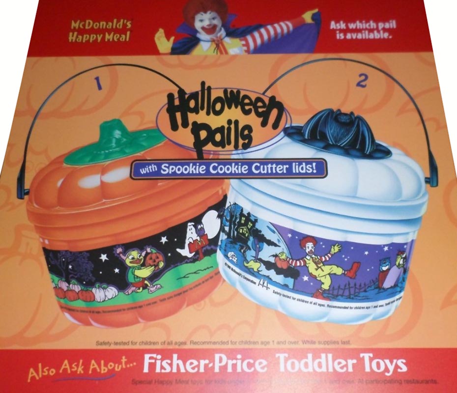 1993 McDonalds Purple Cat Head Halloween Candy Pail Bucket w/ Cookie Cutter Lid 