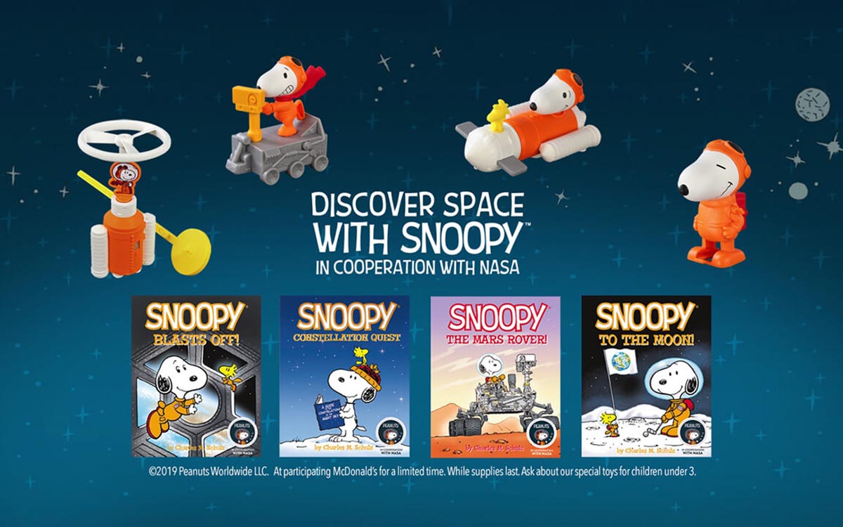 McDonald’s Happy Meal Peanut Snoopy X NASA Space Buggy Swirler Plane DANCE MOVER 