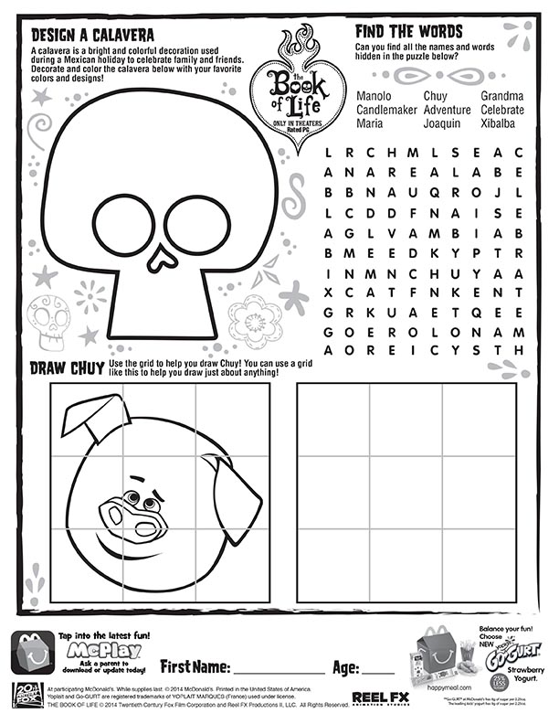 Download Mcdonalds Happy Meal Coloring And Activities Sheet Book Of Life Hm Activity Sheet Kids Time